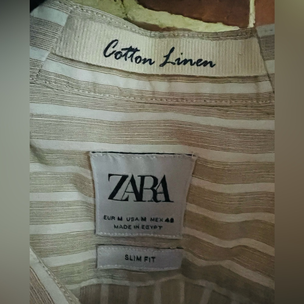 MENS ZARA SLIM FIT LINEN SHIRT - Picture 4 of 4